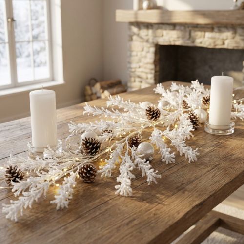 Branche de Décoration Hivernale Blanche avec Finition Givrée 124 cm | Floristik24.fr
