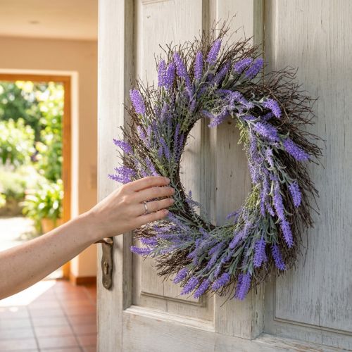 Couronne de Lavande Artificielle 60 cm pour Décoration de Printemps et Été | Floristik24.fr