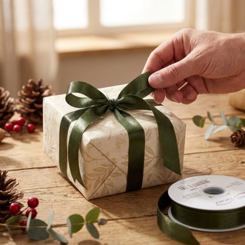 Article Ruban déco en taffetas vert mousse 10 mm x 50 m pour emballages cadeaux