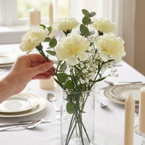 Lot de 6 Œillets Artificiels Blanc Crème - 66 cm | Floristik24.fr