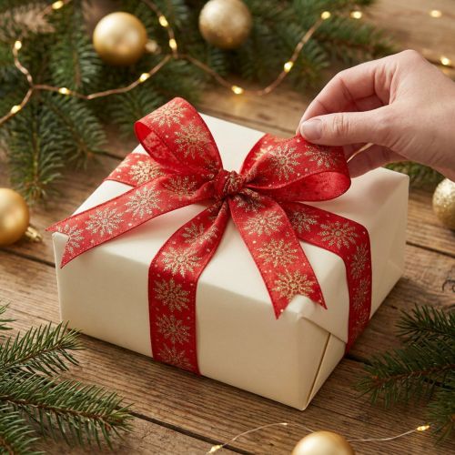 Ruban de Noël ruban cadeau flocons de neige rouge 25mm 20m | Floristik24.fr