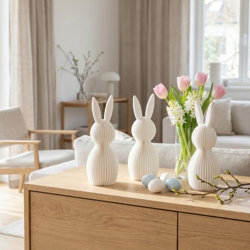 Figurine Déco Lapin Blanc en Plastique, Effet Plié Moderne, Lot de 3, Hauteur 13 cm | Floristik24.fr