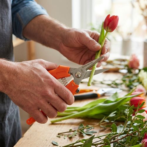 Article Ciseaux à fleurs en acier inoxydable et manche orange 19 cm pour floristique