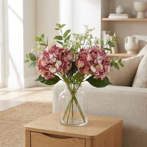 Hortensia artificielle rose mauve Ø15 cm L58 cm - Lot de 2 | Floristik24.fr