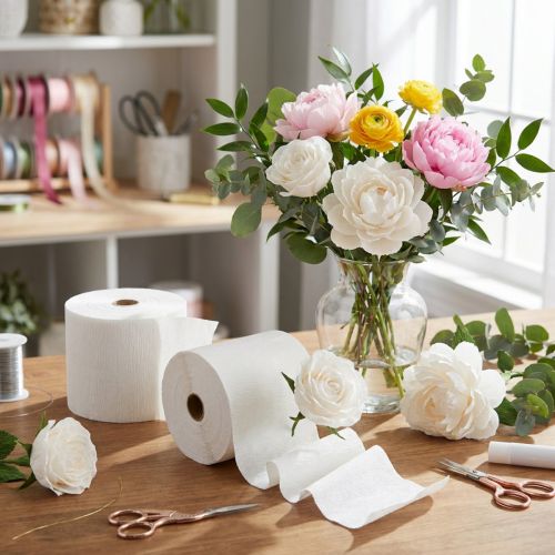 Rouleaux de papier crépon blanc pour décoration florale 10 cm x 250 cm, 2 pièces | Floristik24.fr