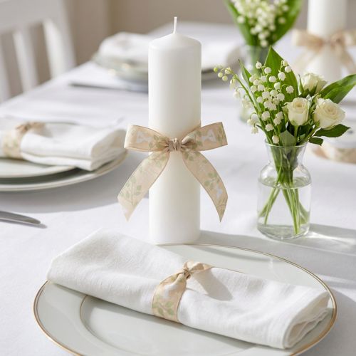 Ruban décoratif beige 25 mm x 20 m avec motifs communion et confirmation | Floristik24.fr