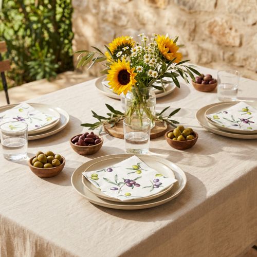 Article Serviettes en papier motif olives 33 x 33 cm - Lot de 20
