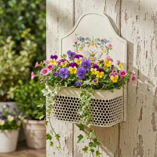 Article Cache-pot mural métallique à suspendre motif abeille crème 29 cm