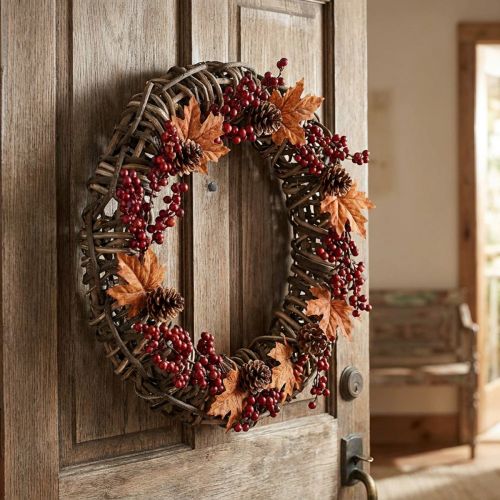 Grande couronne décorative naturelle en bois et osier Ø50cm | Floristik24.fr