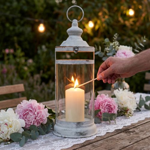 Lanterne décorative shabby chic en métal blanc avec verre Ø15cm H46cm | Floristik24.fr
