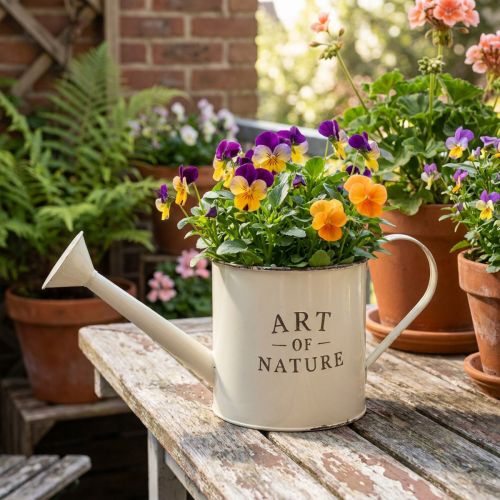 Pot décoratif en métal forme arrosoir crème 16,5 cm | Floristik24.fr