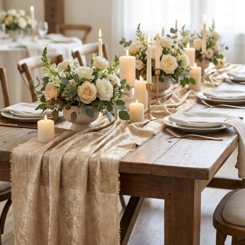 Tissu décoratif beige et doré effet vintage 47 cm x 1,5 m | Floristik24.fr