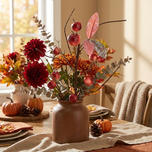 Article Branche décorative artificielle avec pommes rouges pour automne et Noël, 70 cm