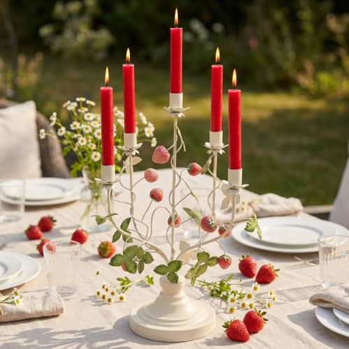 Article Bougeoir 5 branches métal crème décor fraise H44cm