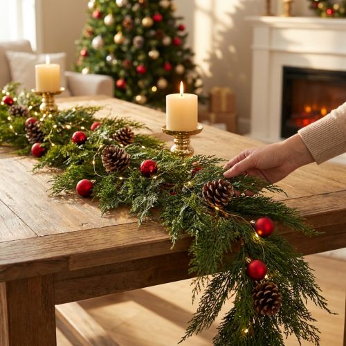 Guirlande artificielle Thuya verte avec fruits décoratifs - 175 cm | Floristik24.fr