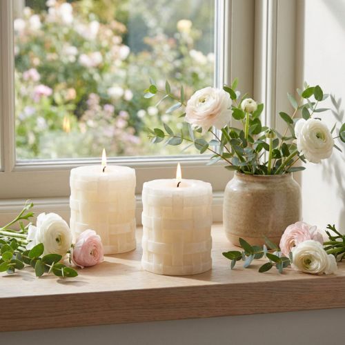 Article Set de 2 Bougies Blanches Rustiques en Cire 80x65mm