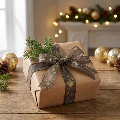 Ruban de Noël ruban cadeau marron doré sapin 25mm 15m | Floristik24.fr