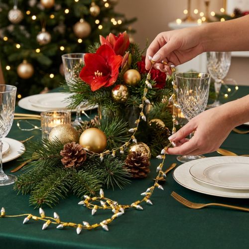Ruban décoratif guirlande lumineuse de Noël or argent l 12 mm L 5 m | Floristik24.fr