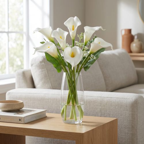 Article Kalla artificielle blanche avec pistil jaune 35cm Lot de 10