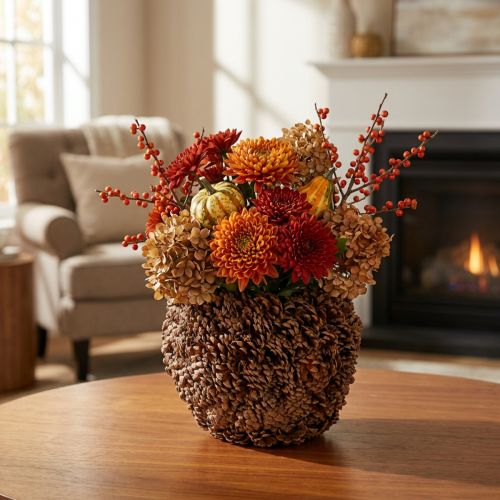Article Cache-pot décoratif en pommes de pin rond 27 cm marron naturel