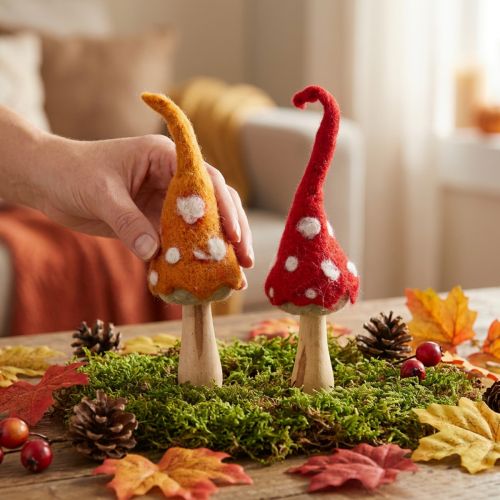 Article Ensemble de 2 Champignons Décoratifs en Feutrine Rouge et Orange, 28 cm