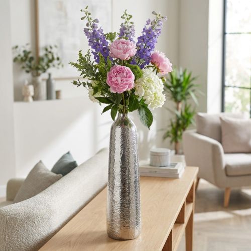 Article Vase décoratif en métal martelé argenté Ø9,5 cm H41 cm