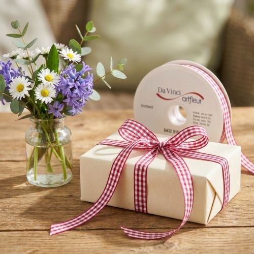 Ruban cadeau, à carreaux violets, 15 mm, 20 m | Floristik24.fr