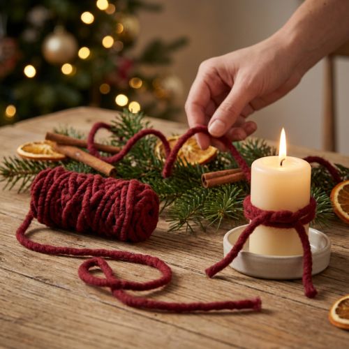 Fil décoratif en laine et jute rouge foncé 25 m | Floristik24.fr