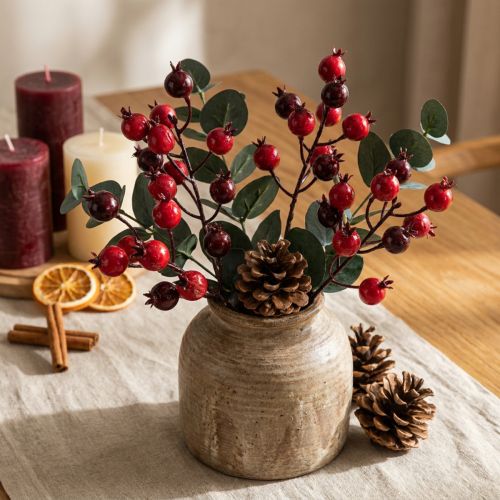 Article Branche de grenadier artificielle à tiges ramifiées, idéale pour la décoration de vases, 19 cm, lot de 4.