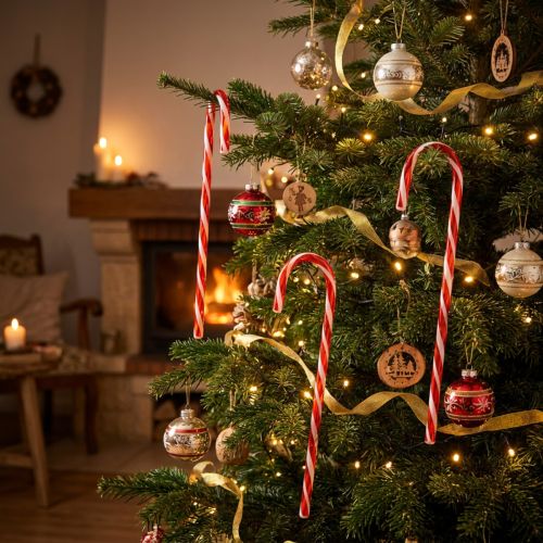 Article Zuckerstangen décoratives en plastique 60 cm rouge et blanc 3 pièces
