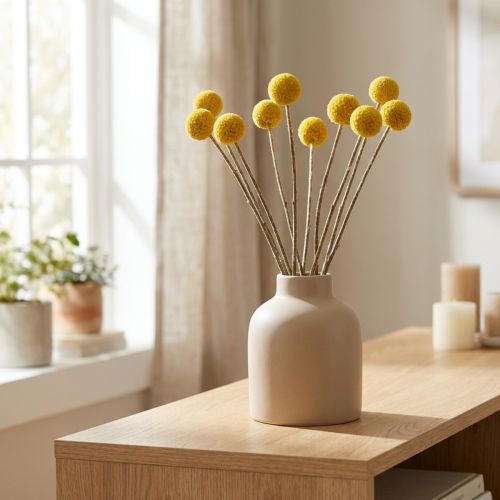 Craspedia séchées jaunes, tiges de 70 cm, botte d’environ 10 fleurs | Floristik24.fr