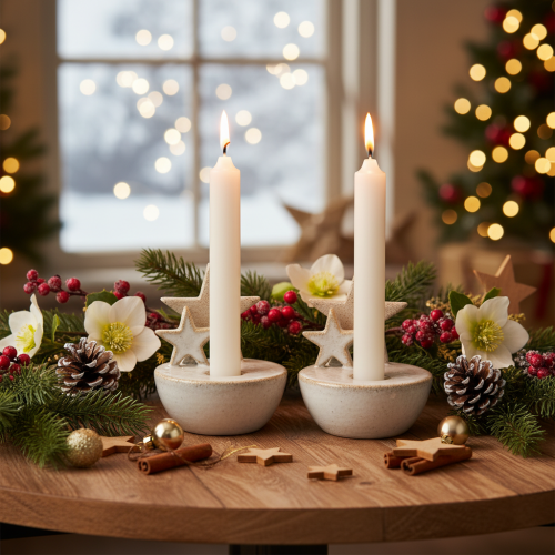 Set de 2 Chandeliers Étoiles en Céramique Blanche et Grise, 11 cm | Floristik24.fr