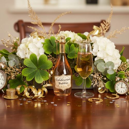 Article Set de Suspension Décorative Bouteille de Champagne et Verre en Verre 14cm Doré