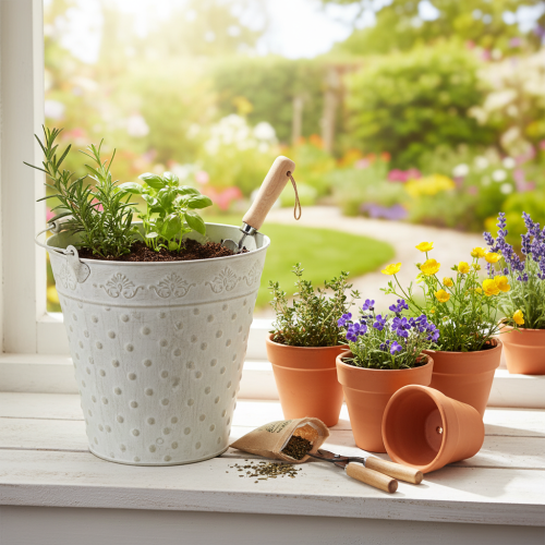 Seau décoratif blanchi à la chaux, avec anse, Ø 20,5 cm, pot de fleurs décoratif en métal | Floristik24.fr