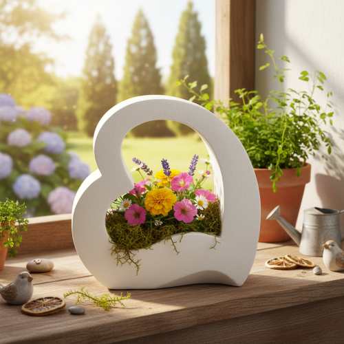 Décoration en forme de cœur ouverte à planter, blanche, 19 cm | Floristik24.fr