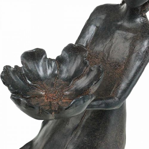 Bain d'oiseau enfant de fleur jardin aspect métal anthracite 56,5cm