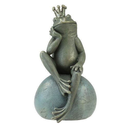 Grenouille décorative roi grenouille décoration de jardin grenouille avec couronne dorée gris doré 25cm