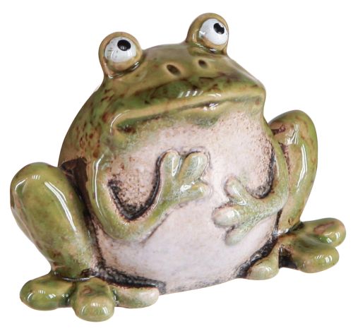 Article Décoration Grenouille Céramique Vert Marron Vintage Été H7cm 4 pcs