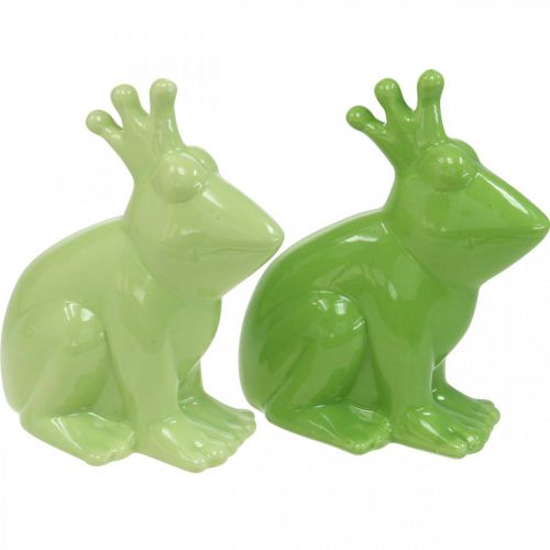 Article Grenouille décorative en céramique, décoration d'été couple prince grenouille 13×8×16cm 2pcs