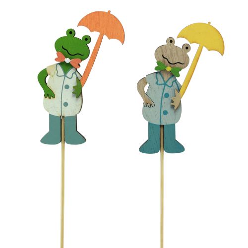 Floristik24 Grenouille avec parapluie fleur plug bois 8,5cm 12pcs