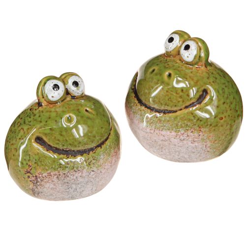 Floristik24 Tête de grenouille céramique été vert marron vintage 7x7cm 4 pcs