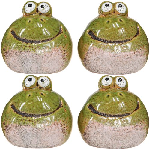 Article Tête de grenouille céramique été vert marron vintage 7x7cm 4 pcs