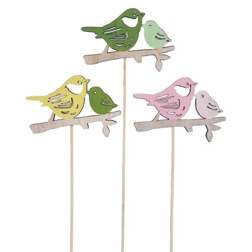 Article Décoration de printemps bouchons de fleurs décoration d&#39;oiseau en bois 7×10cm 12pcs