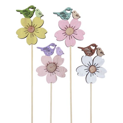 Floristik24 Décoration de printemps bouchons de fleurs décoration d&#39;oiseau en bois 8×6cm 12 pcs