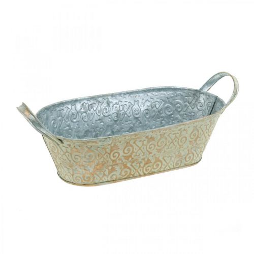 Floristik24 Décoration printanière pot de fleur bol en métal ovale avec anses vintage 28×15cm