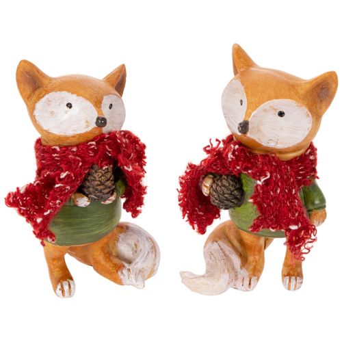 Figurines renard déco avec écharpe et pomme de pin en résine orange rouge 10 cm 2pcs acheter | Floristik24.fr