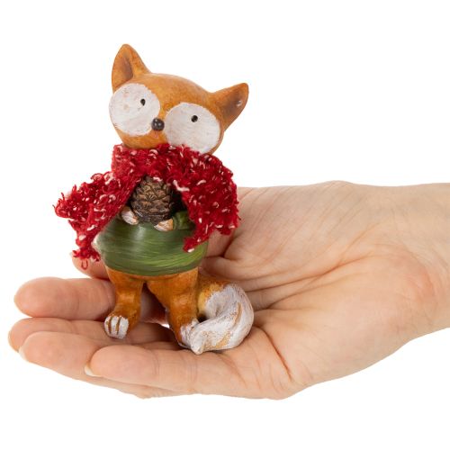 Figurines renard déco avec écharpe et pomme de pin en résine orange rouge 10 cm 2pcs | Floristik24.fr