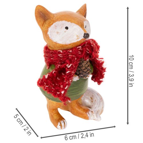 Figurines renard déco avec écharpe et pomme de pin en résine orange rouge 10 cm 2pcs | Floristik24.fr