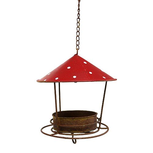 Floristik24 Mangeoire à oiseaux à suspendre rouge, grille Ø16cm H40cm