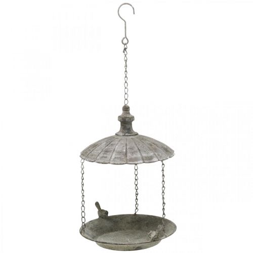 Floristik24 Mangeoire à oiseaux décorative, bain d&#39;oiseaux suspendu, panier suspendu en métal marron, blanc lavé Ø25cm H36cm